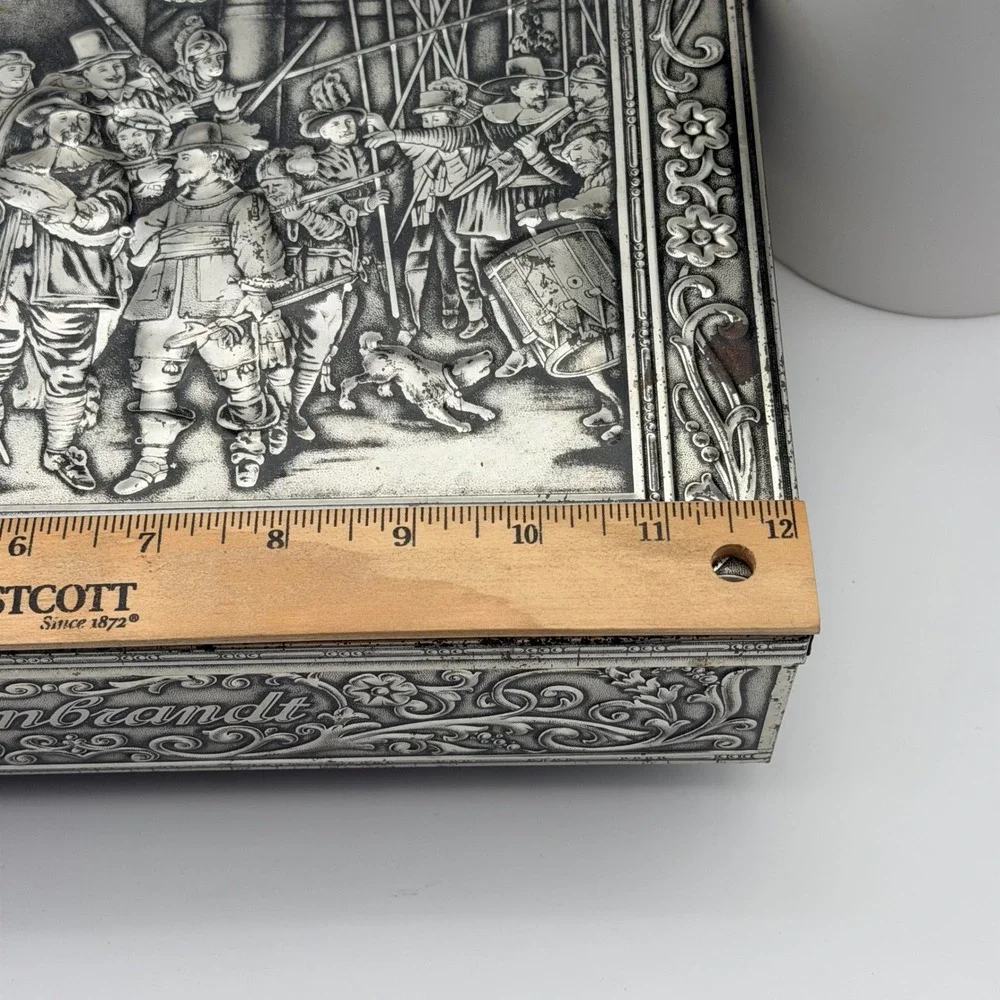 Vintage Victoria Biscuit Company Rembrandt The Night Watch Metal Relief Tin Box